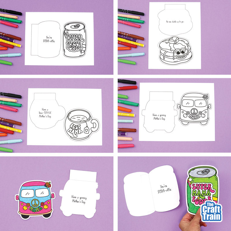 Retro Mother's Day Colouring Cards